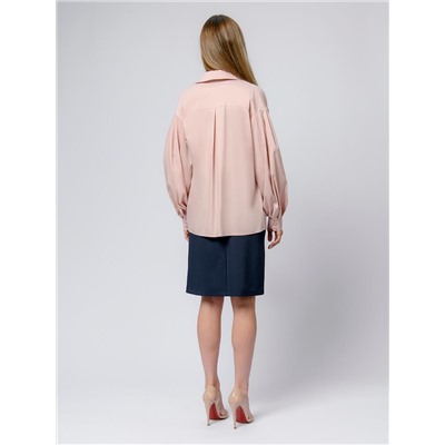 Блуза розового цвета с пышными рукавами и отложным воротником