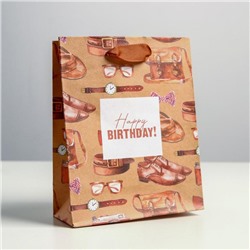 Пакет крафтовый вертикальный «Happy birthday», S 12 × 15 × 5.5 см