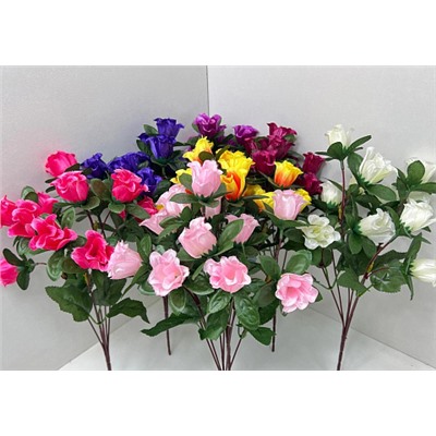 Цветы искусственные декоративные Кустовая роза (12 бутонов) 35 см