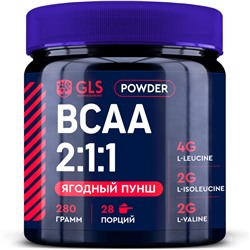 БЦАА 2:1:1 (BCAA 2:1:1), аминокислоты для набора массы, выносливости и восстановления, вкус Ягодный пунш, 280 г / 28 порций