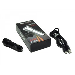 Зарядное устройство  в прикуриватель WALKER 2 слота-USB + кабель Type-C. удлиненное (2,4А, 12Вт)