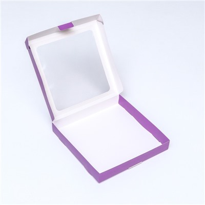 Коробка самосборная с окном сиреневая,  21 х 21 х 3 см