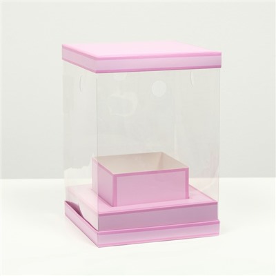 Коробка для цветов с вазой и PVC окнами складная, сиреневый, 16 х 23 х 16 см