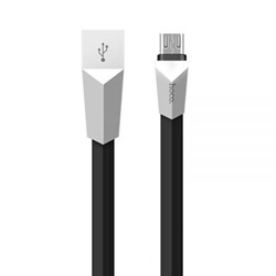 Кабель USB 2.0 Am=>micro B - 1.2 м, плоский, метал. разъемы, черный, Hoco X4