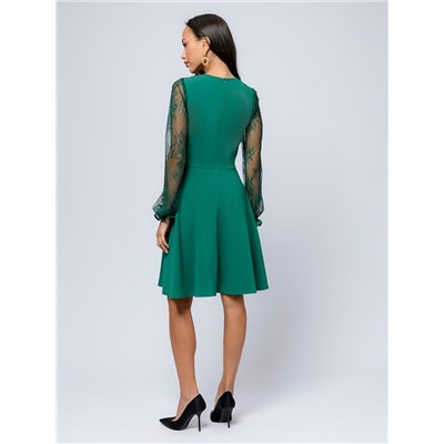 Платье светло-зеленое с кружевным верхом и пышными рукавами