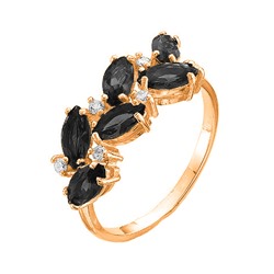 Позолоченное кольцо с черными фианитами  - 072 - п