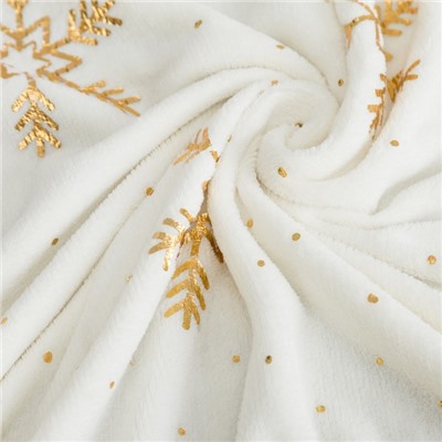 Плед Этель «Золотые снежинки», белый, 180х200 см, корал-флис