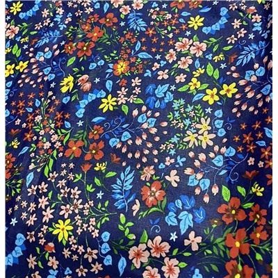 Ткань ситец 80 см Полевые цветы (темно-синий фон)