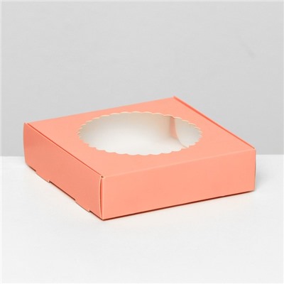 Подарочная коробка сборная с окном, 11,5 х 11,5 х 3 см , розовый