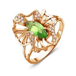 Позолоченное кольцо с фианитом зеленого цвета - 437 - п