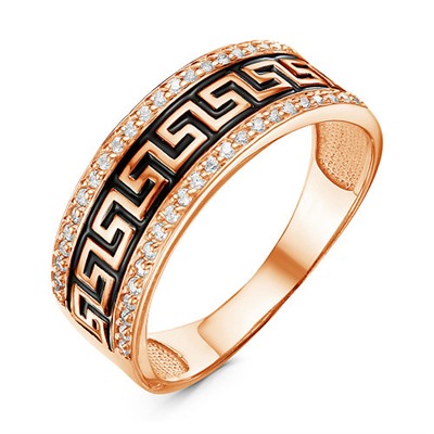 Позолоченное кольцо с бесцветными фианитами и черной эмалью - 1150 - п