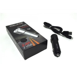 Зарядное устройство  в прикуриватель WALKER 2 слота-USB + кабель Micro. удлиненное (2,4А, 12Вт)