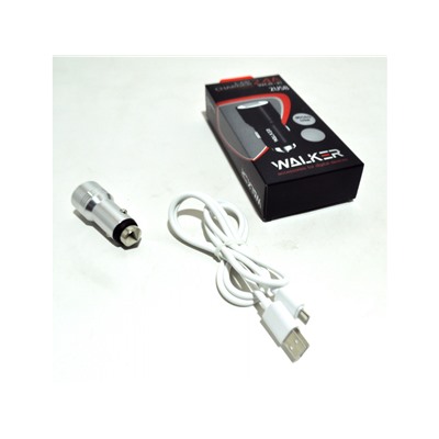 Зарядное устройство  в прикуриватель WALKER 2 слота USB, 2.1А, 12Вт + кабель Micro, серебряное
