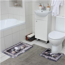 Набор ковриков для ванной и туалета Доляна «Камушки», 2 шт: 45×70, 39×45 см