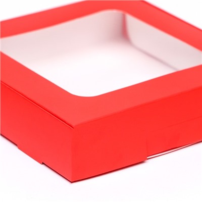 Коробка самосборная с окном красная, 13 х 13 х 3 см