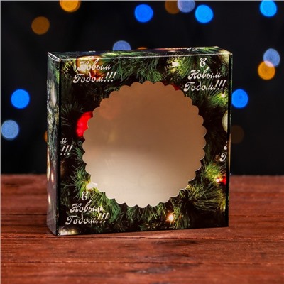 Подарочная коробка сборная с окном "Счастливого Рождества", 11,5 х 11,5 х 3 см