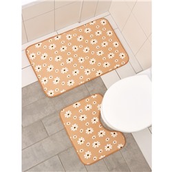 Набор ковриков для ванной и туалета «Ромашки», 2 шт: 50×80, 40×50 см, цвет бежевый