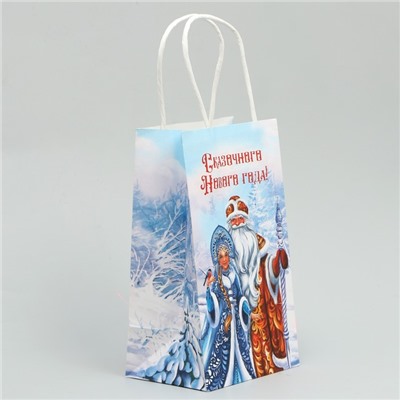 Пакет крафтовый «Дед Мороз и Снегурочка», 12 × 21 × 9 см