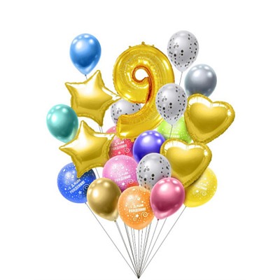Набор воздушных шаров С днем рождения с цифрой "9" золото, 21 штука