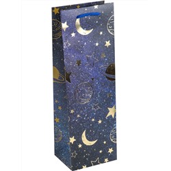 Пакет подарочный с мат.лам. и тис. фольгой Звёздное небо, созвездия, 210г