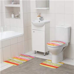Набор ковриков для ванной и туалета Доляна «Цветные деревяшки», 3 шт: 42×38, 44×38, 44×73 см
