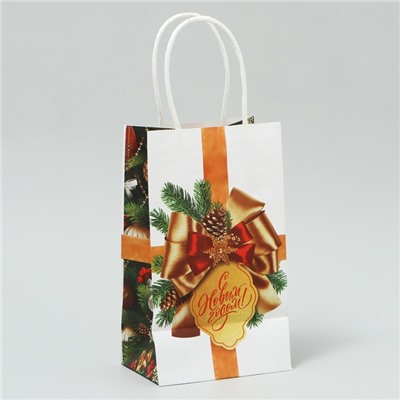 Пакет крафтовый «Новогодний шик», 12 × 21 × 9 см