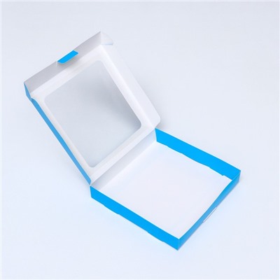 Коробка самосборная, с окном синяя , 19 х 19 х 3 см