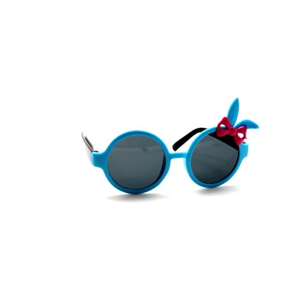Детские солнцезащитные очки круглый заяц голубой малиновый бант