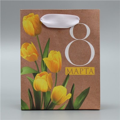 Пакет крафтовый вертикальный «Тюльпаны»,  S 12 × 15 × 5,5 см