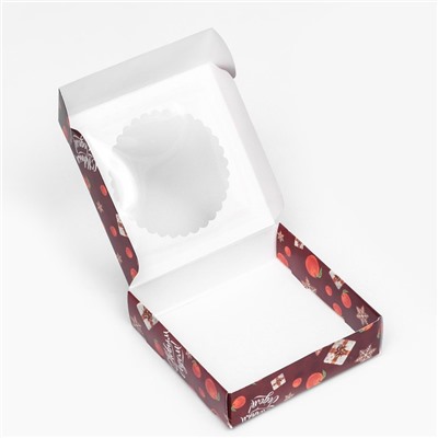 Подарочная коробка сборная с окном "Мандарины и подарки", 11,5 х 11,5 х 3 см
