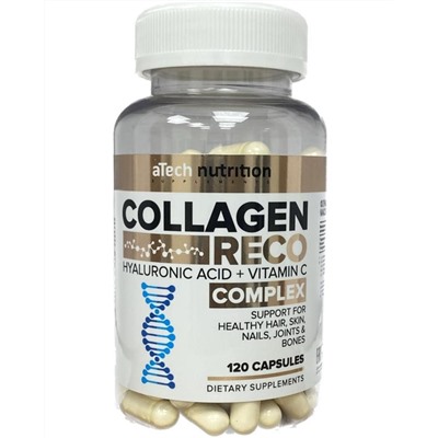 Коллаген, гиалуроновая кислота и витамин С Collagen Reco Hyaluronic Acid + Vitamin C aTech Nutrition 120 капс.