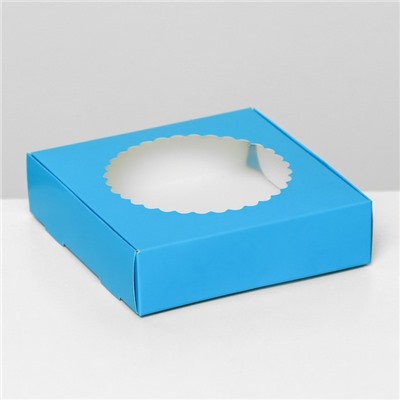 Подарочная коробка сборная с окном, 11,5 х 11,5 х 3 см , голубой