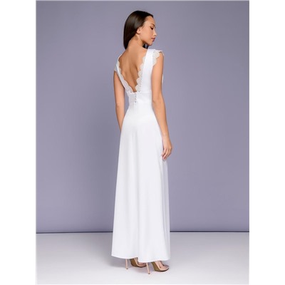 Платье белое длины макси с открытой спинкой и кружевной отделкой