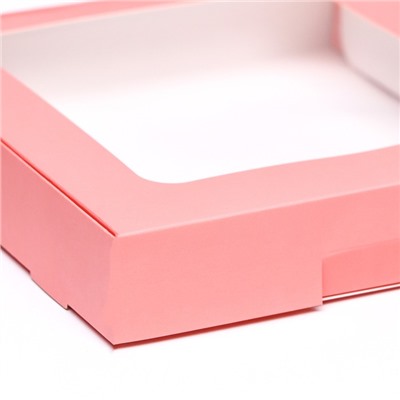 Коробка самосборная с окном розовая, 16 х 16 х 3 см