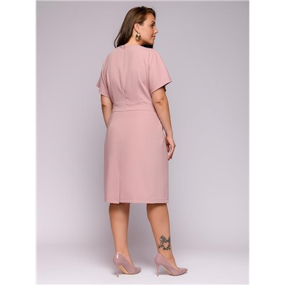 Платье-футляр розовое длины миди с рукавами "летучая мышь"