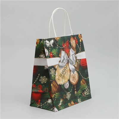 Пакет крафтовый «Новогодний подарок», 22 × 25 × 12 см