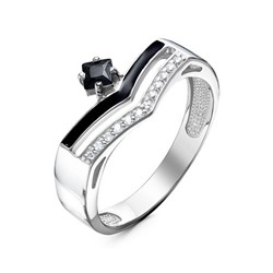 Серебряное кольцо с черным фианитом и черной эмалью - 1286