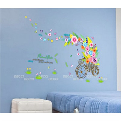 Наклейка на стену Велосипед с цветочками