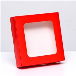 Коробка самосборная с окном красная, 13 х 13 х 3 см