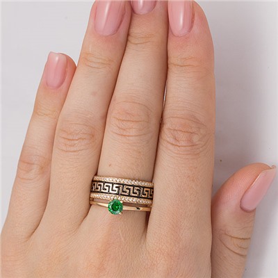 Позолоченное кольцо с зеленым фианитом - 1055 - п