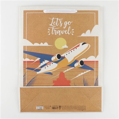 Пакет крафтовый горизонтальный «Let's go travel», L 31 × 40 × 11,5 см