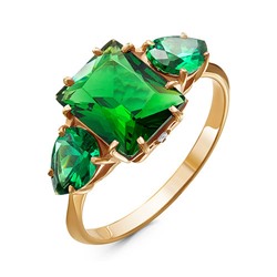 Позолоченное кольцо с фианитами зеленого цвета - 1179 - п