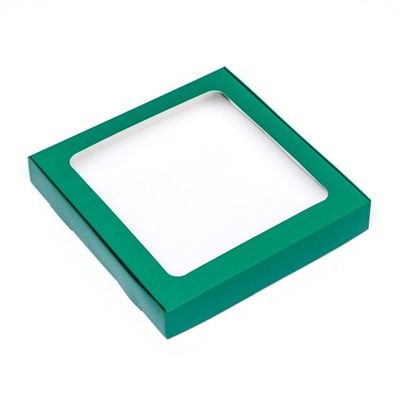 Коробка самосборная с окном,  зеленый,  19 х 19 х 3 см