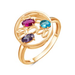 Позолоченное кольцо с разноцветными фианитами - 1173 - п