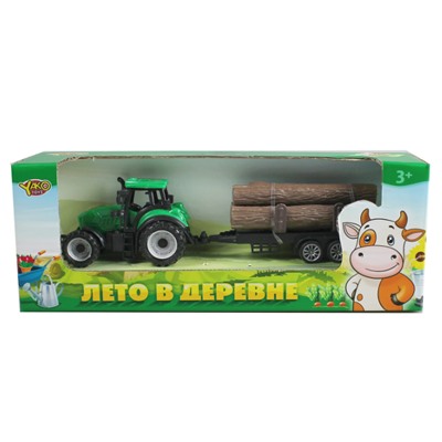 Трактор лесовоз с прицепом "Лето в деревне"(19 см) (бревна сьёмные)