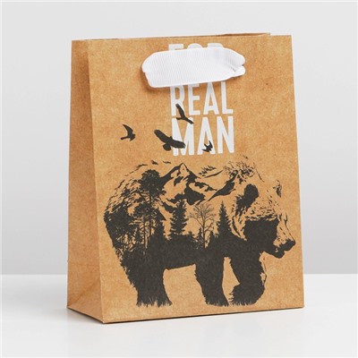 Пакет крафтовый вертикальный «Медведь», S 12 × 15 × 5.5 см