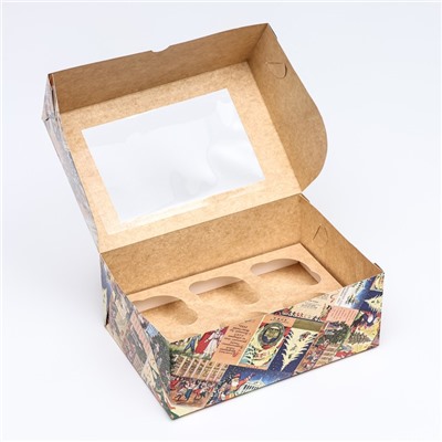 Упаковка на 6 капкейков с окном "Афиша", 25 х 17 х 10 см, 1 шт.