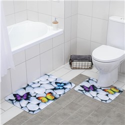 Набор ковриков для ванной и туалета Доляна «Камни», 2 шт: 40×50, 50×80 см, цвет белый