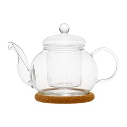 Заварочный чайник из жаропрочного стекла "Подснежник" с колбой, пружинкой-фильтром в носике и пробковой подставкой, 350 мл, дно d70 мм