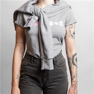 Женская футболка с принтом - серая, размер XL